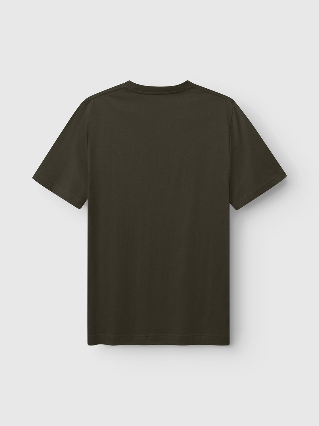 A classic fit GABdune Logo GOTS SS T-Shirt by Gabba in Forest Night, featuring short sleeves, is laid flat and viewed from the back against a light gray background.