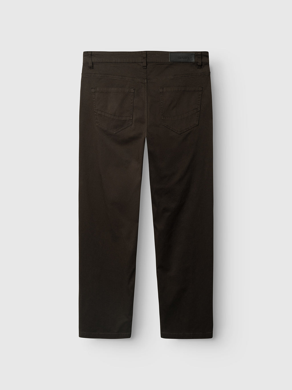 GABmarc 5poc Marlo - Brown Slate jeans by Gabba, laid flat on a light gray background, are shown from the back to highlight their two rear pockets and belt loops. Designed in a regular fit with a straight leg denim style, these dark brown pants are perfect for everyday wear.