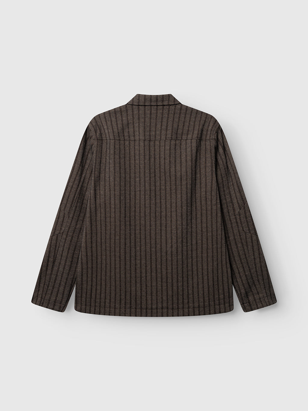 Back view of the Gabba GABlibre AX Zapies LS Overshirt in Brown Slate, a regular fit, long-sleeve piece featuring thin vertical black stripes—perfect for lightweight layering. Displayed against a plain white background.
