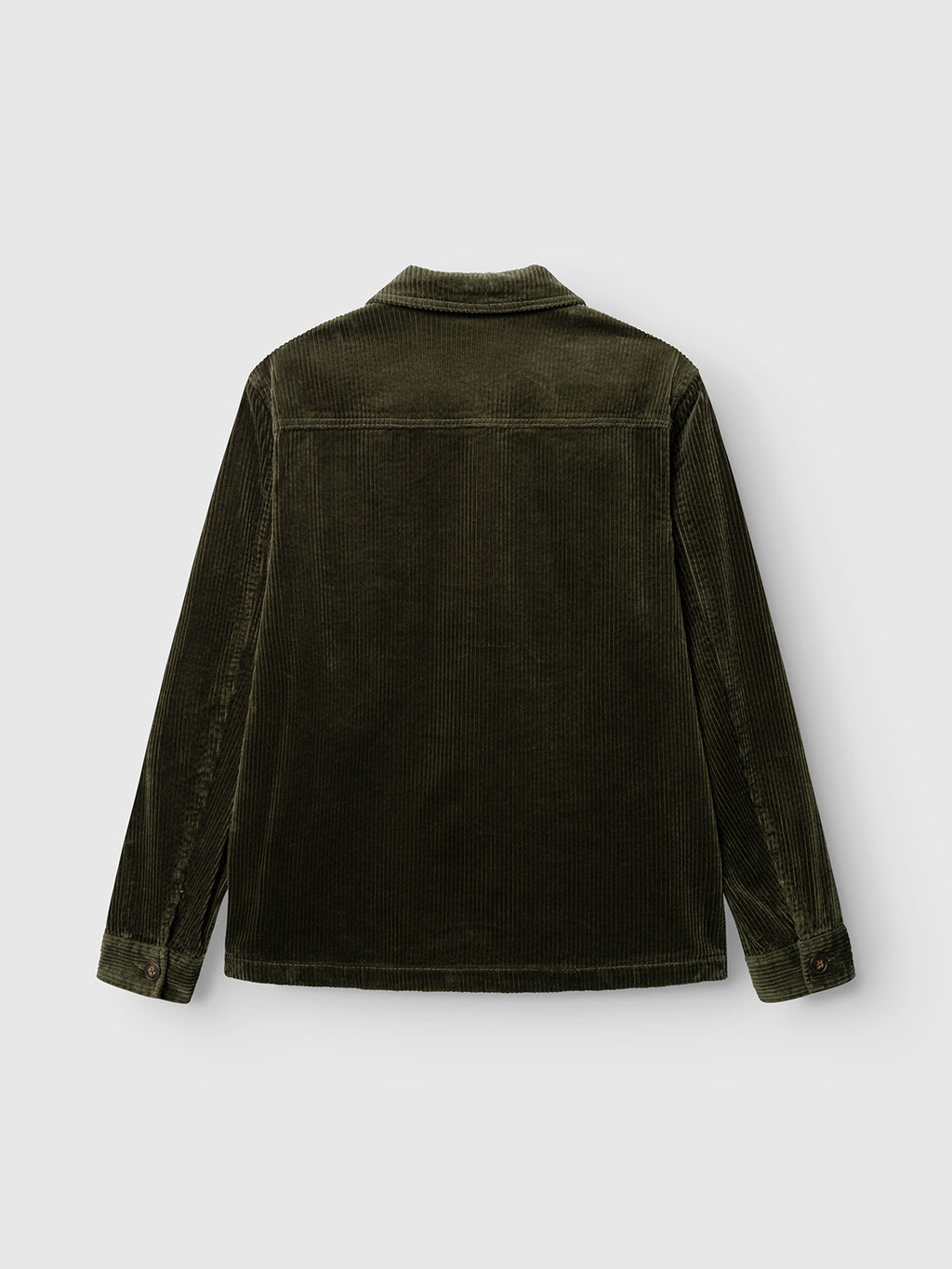 The Gabba GABbeta Ibre LS Overshirt in Forest Night is displayed from the back against a plain light gray background. Featuring long sleeves, buttoned cuffs, and crafted from stretch corduroy, this layering essential offers versatile styling options.