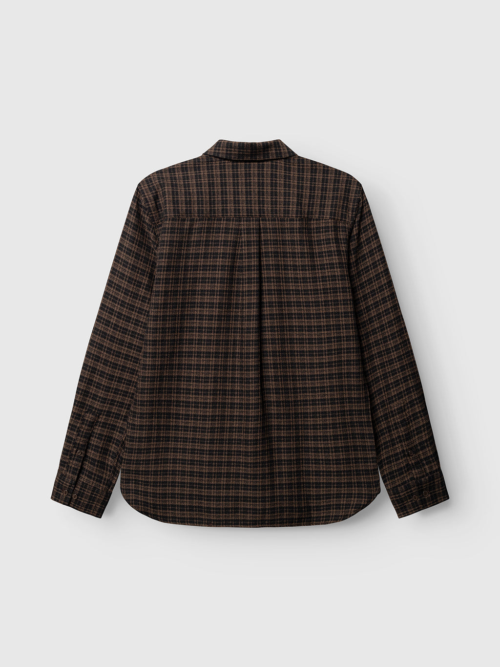 The Gabba GABsven Reg TX2 LS Shirt - Brown Slate is a regular fit, long-sleeve shirt made from yarn-dyed cotton, showcasing a brown and black plaid check pattern. It is displayed from the back against a plain white background.