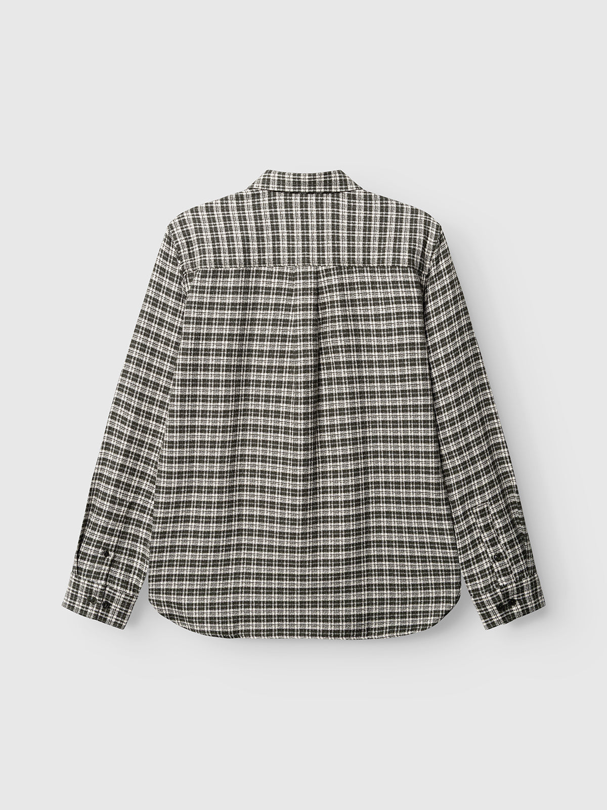 A long-sleeve, button-up regular fit GABsven Reg TX2 LS Shirt in a classic forest night check pattern by Gabba, crafted from yarn-dyed cotton and displayed from the back against a white background.