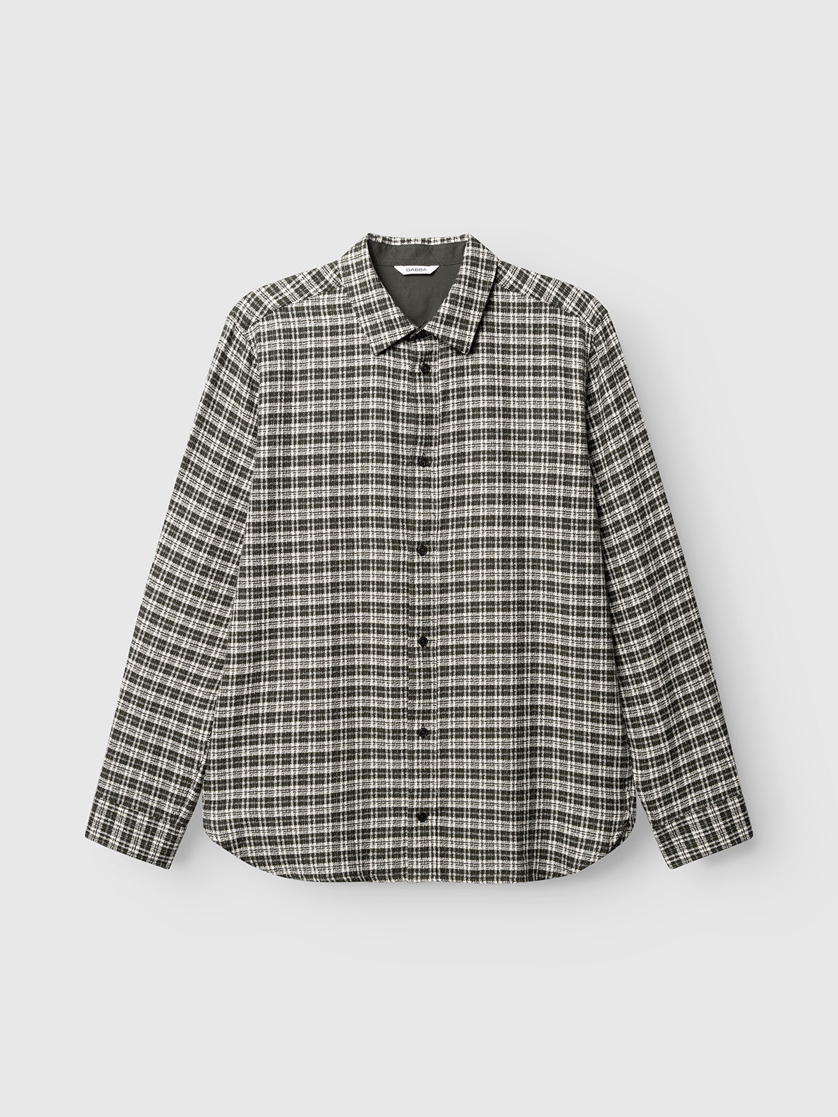 The Gabba GABsven Reg TX2 LS Shirt - Forest Night is a regular fit, long-sleeve button-up shirt featuring a forest night plaid pattern with checked texture, crafted from soft yarn-dyed cotton and displayed flat against a white background.