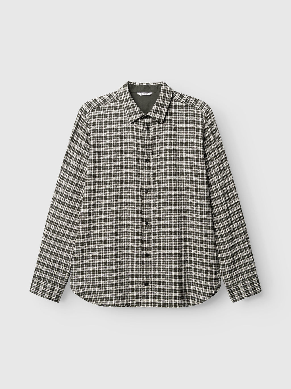 The Gabba GABsven Reg TX2 LS Shirt - Forest Night is a regular fit, long-sleeve button-up shirt featuring a forest night plaid pattern with checked texture, crafted from soft yarn-dyed cotton and displayed flat against a white background.