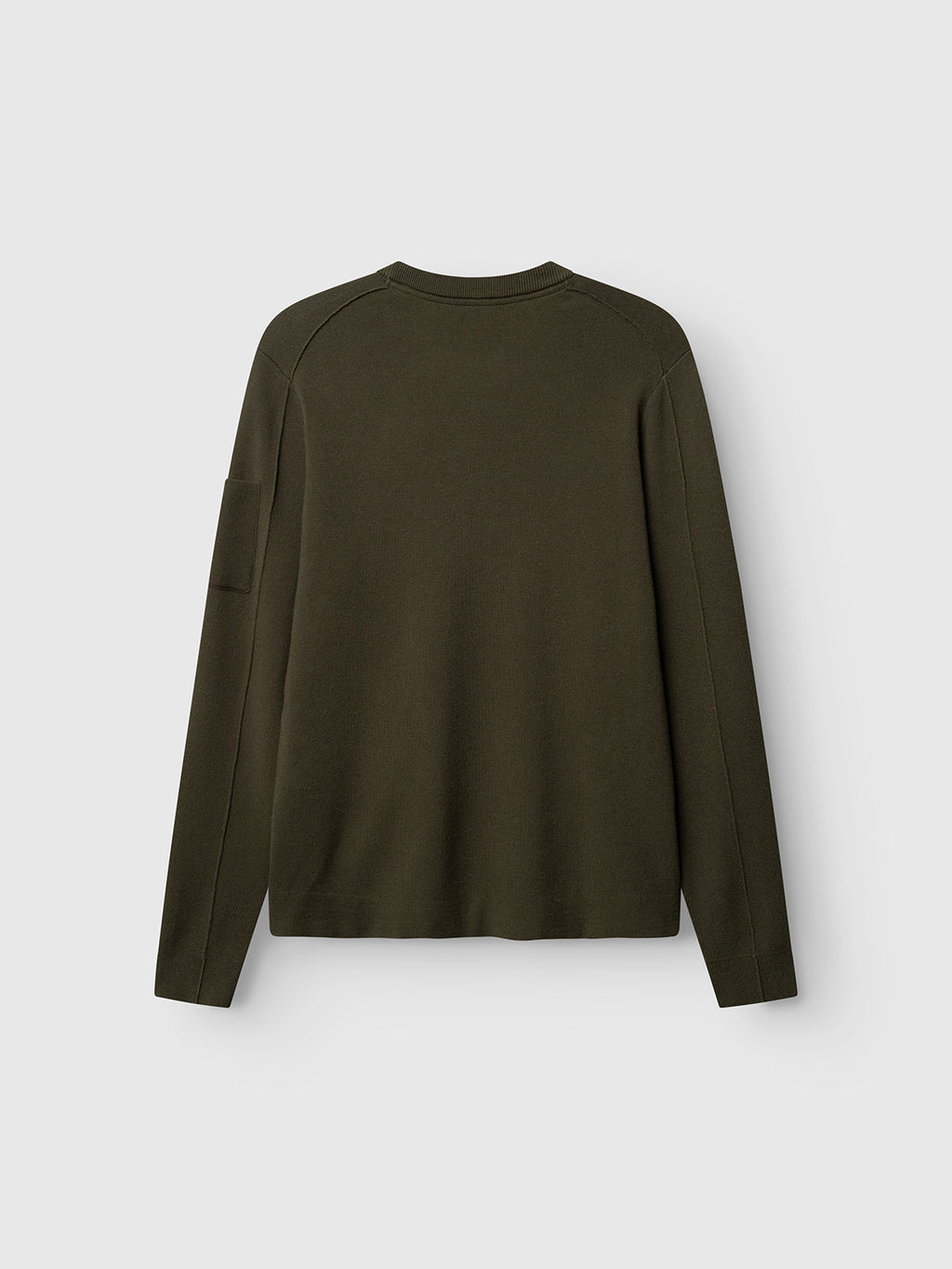 The Gabba GABadriel O-Neck Lume LS Knit in Forest Night is shown laid flat against a light gray background, displaying the back view. This regular-fit, long-sleeve sweater features a crew neckline, minimal visible stitching, and is crafted from a mid-weight viscose blend.
