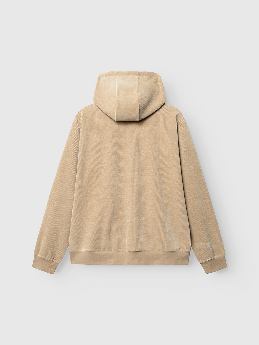 The GABprimo Fune Hoodie LS Sweat - Sand Crocker by Gabba is shown from the back, featuring long sleeves, ribbed cuffs, and a relaxed fit in soft jersey corduroy—this casual essential is displayed against a plain white background.