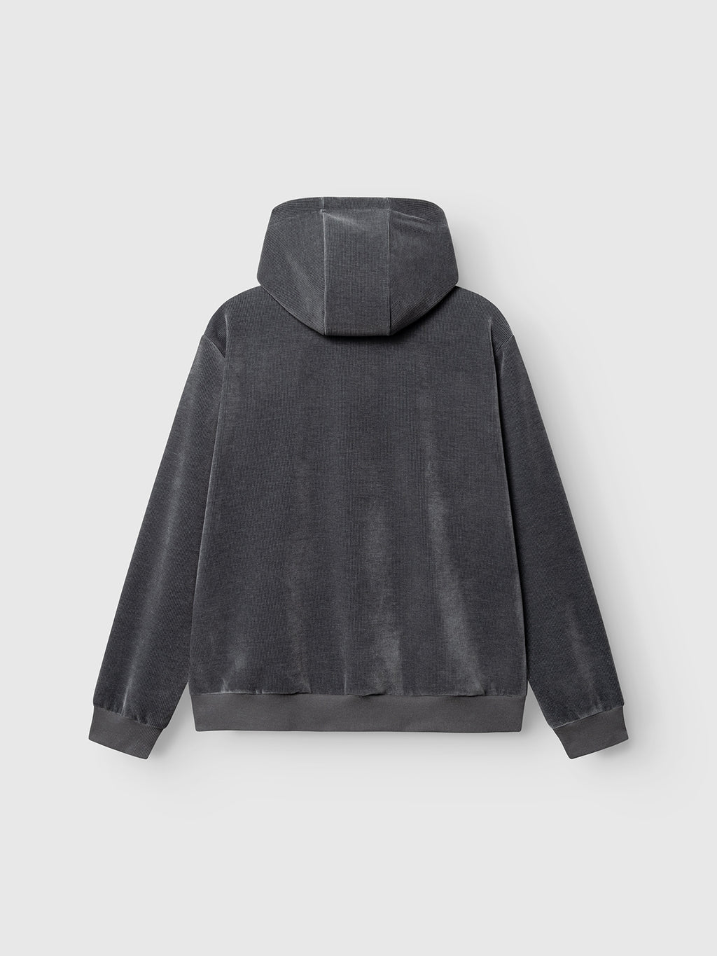 The Gabba GABprimo Fune Hoodie LS Sweat in Turbulence Blue is shown from the back, highlighting its long sleeves, hood, and ribbed cuffs and hem, set against a plain light gray background.