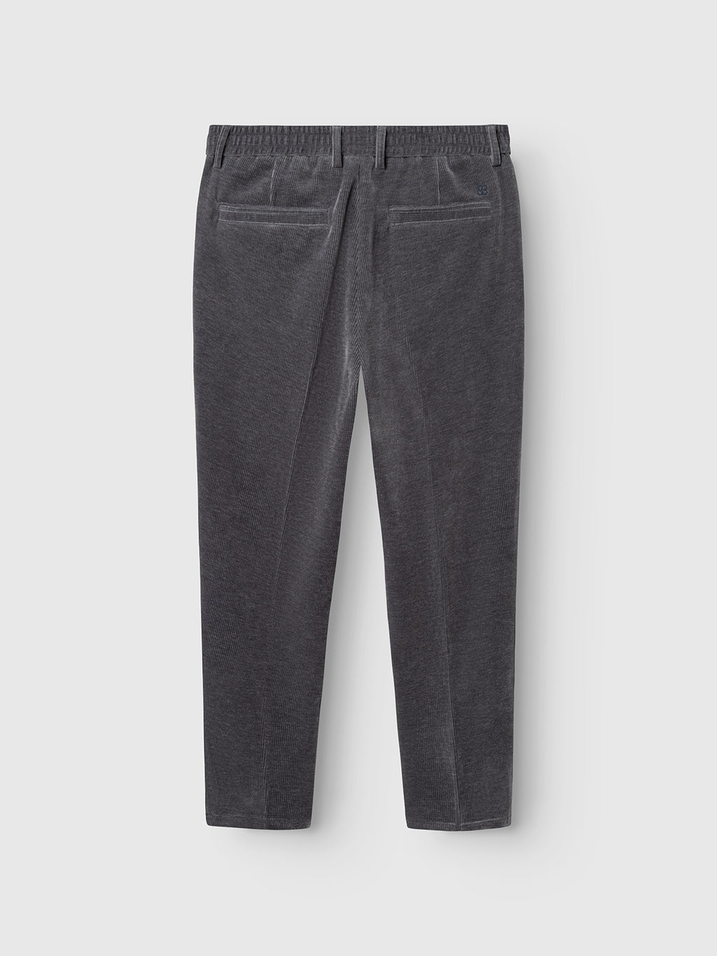 Back view of the Gabba GABmonza Cropped Tasca Fune Pant in Turbulence Blue, showcasing a relaxed straight fit with an elastic waistband and two back pockets, displayed against a plain white background.