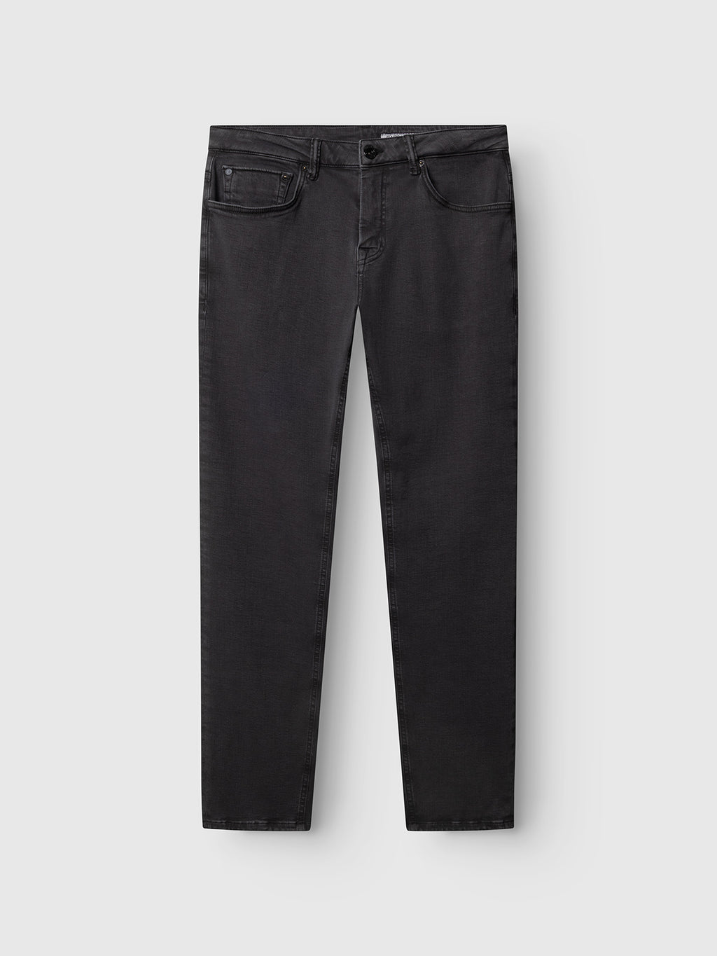 The Gabba GABjones Hesky Jeans in black denim are laid flat on a white background, crafted from high-stretch fabric and featuring a classic five-pocket design with button and zip closure in a slim straight fit.