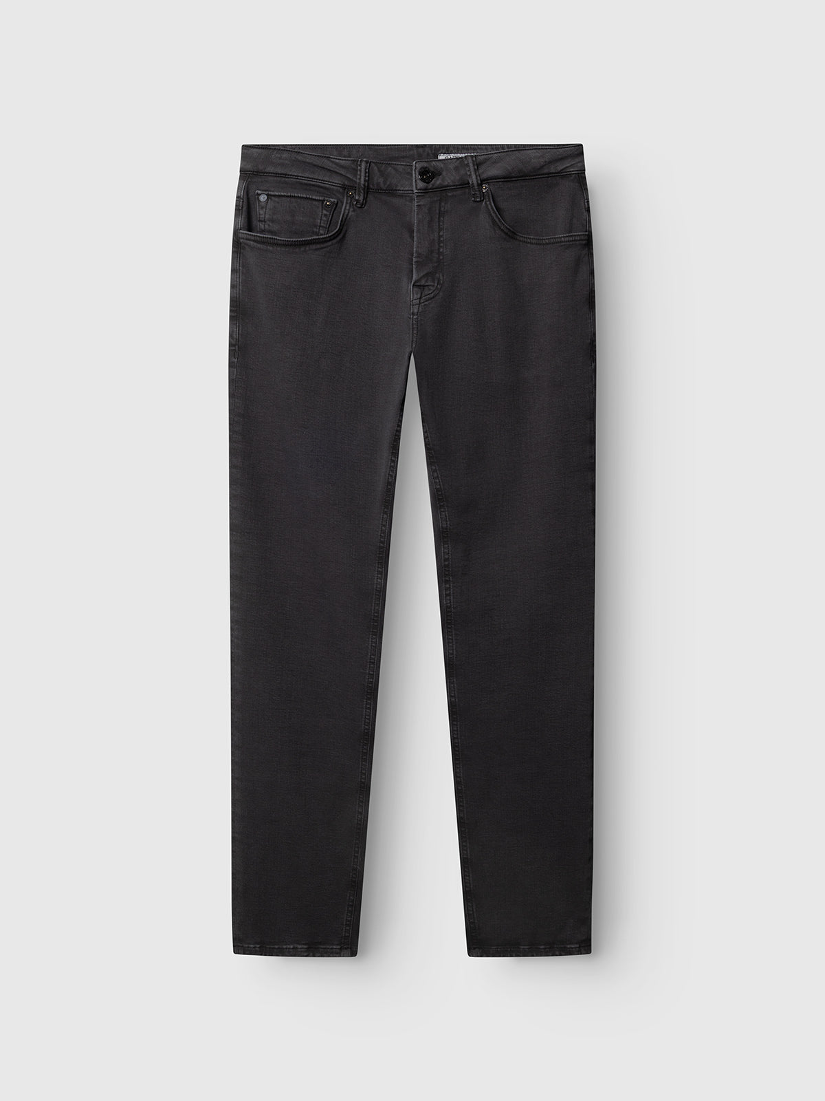 The Gabba GABjones Hesky Jeans in black denim are laid flat on a white background, crafted from high-stretch fabric and featuring a classic five-pocket design with button and zip closure in a slim straight fit.