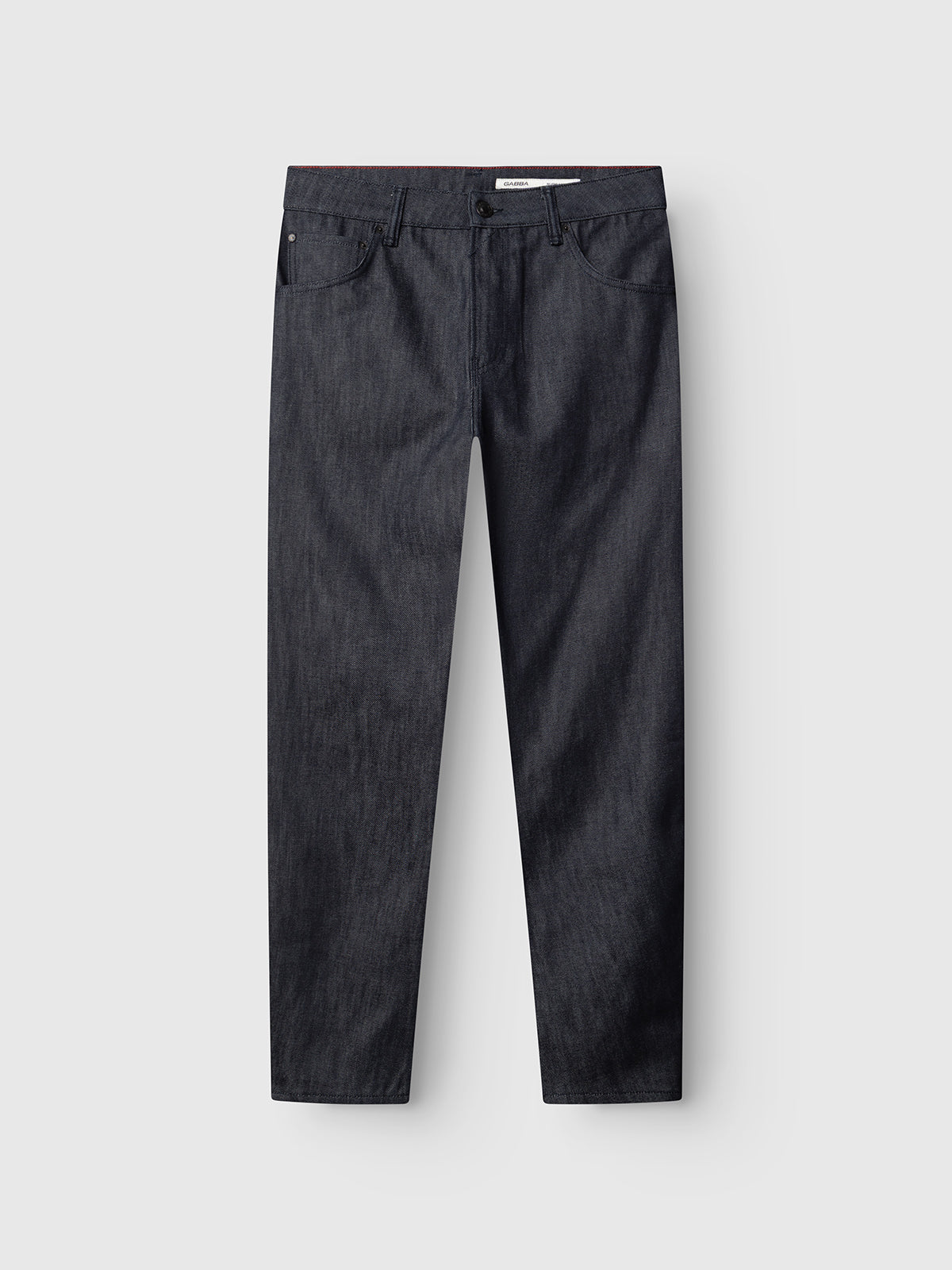 Dark blue GABcarl Anark Stone Raw Jeans by Gabba, crafted from premium ISKO denim in a straight-leg silhouette with a classic five-pocket design, displayed flat on a light gray background.