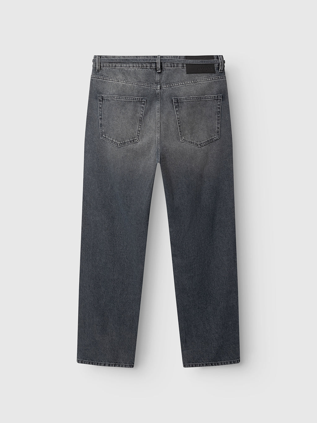 Back view of the Gabba GABnoah Primesto WW0030 Jeans in grey denim, featuring a loose straight fit in a stone grey wash, crafted from heavy 3x1 denim with two back pockets and a black label on the waistband.
