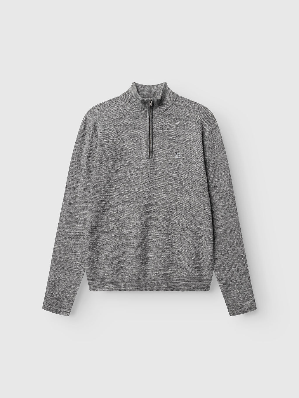 The Gabba GABlamix Coro Half LS Knit in Lt. Grey, featuring long sleeves, a subtle textured pattern, and a half-zip collar, is crafted from a soft cotton-blend knit and is shown laid flat on a white background.