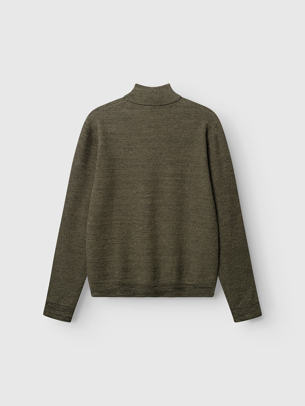 Gabba’s GABlamix Coro Half LS Knit in Forest Night is a long-sleeve sweater with a regular fit and a mock neck, shown laid flat on a white background. The back of the sweater features a simple, plain cotton-blend knit design without patterns or embellishments.