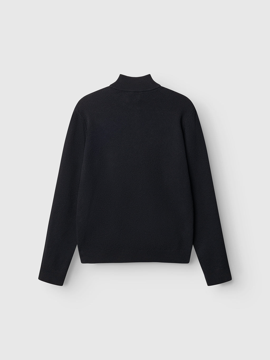 A regular-fit, blue-black GABlamix Coro Half LS Knit sweater by Gabba, featuring long sleeves and a mock neck, displayed from the back against a light gray background.