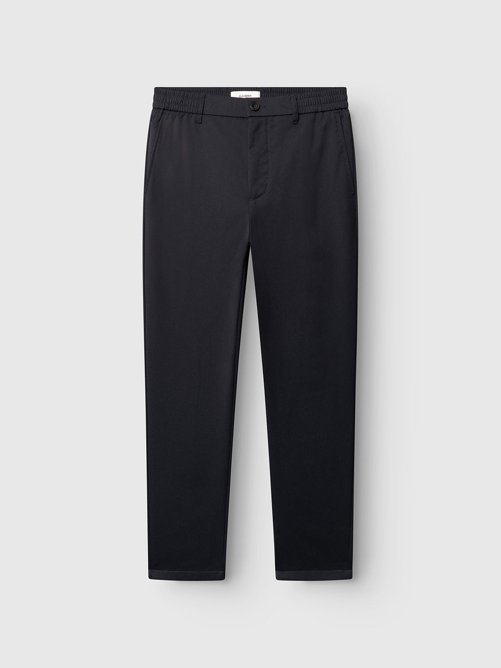 GABmonza Tasca Deme Pant by Gabba in Dark Navy, featuring an elastic waistband, button closure, and a relaxed straight fit in a cropped length, displayed on a plain white background.