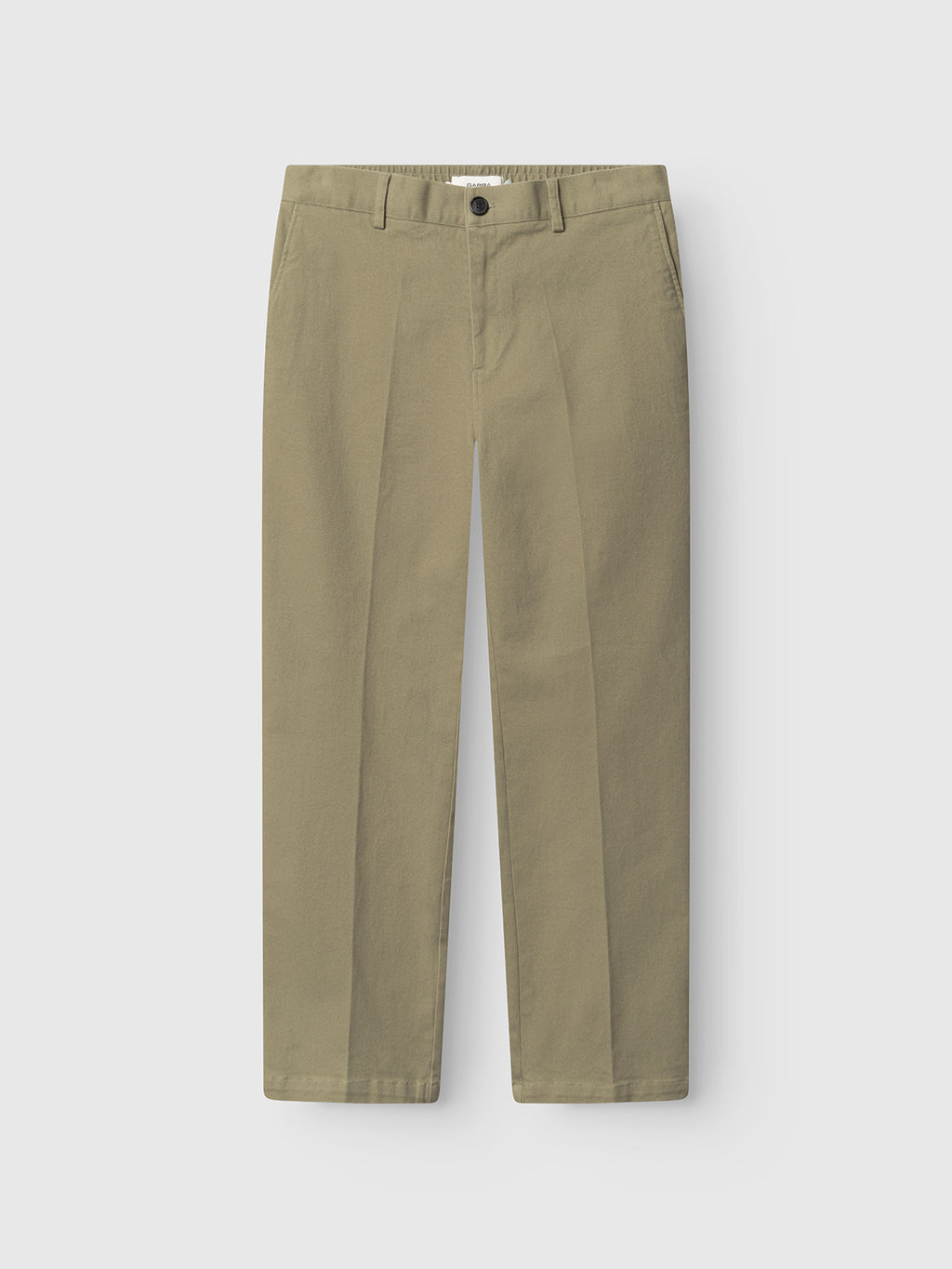 The Gabba GABdenver Elastic Twill Pant in green features a straight-leg loose fit, stretch twill fabric, belt loops, front button and zipper closure, and side pockets, shown against a plain white background.
