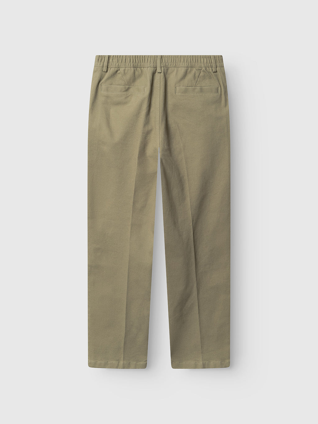 Gabba GABdenver Elastic Twill Pant in green, loose fit with stretch twill fabric, elasticated waist, and two back pockets, displayed flat on a white background from the back view.