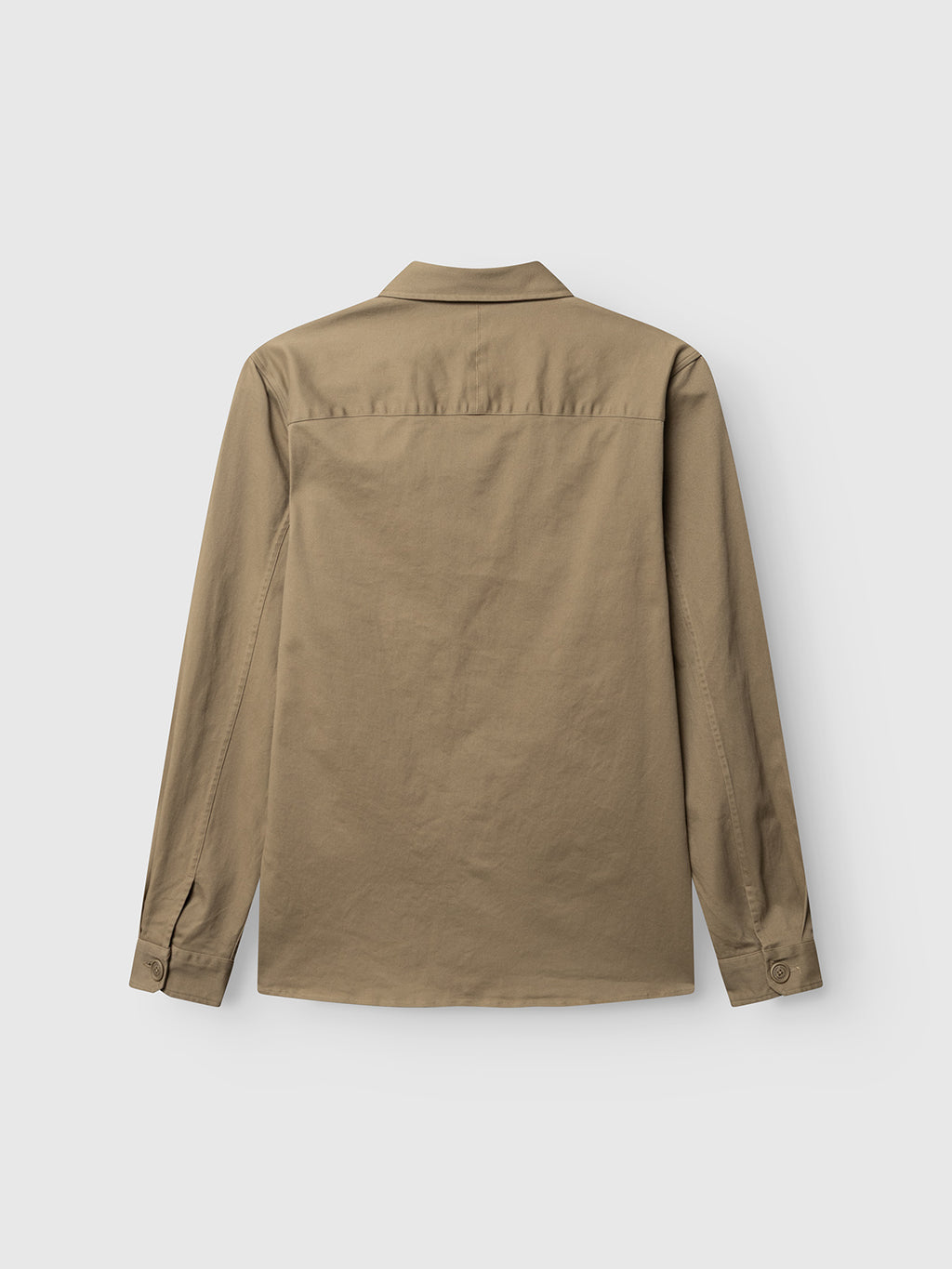 The Gabba GABtopper LS Shirt in Dusty Olive, a regular fit heavyweight long-sleeve button-up overshirt, is displayed from the back against a plain white background.