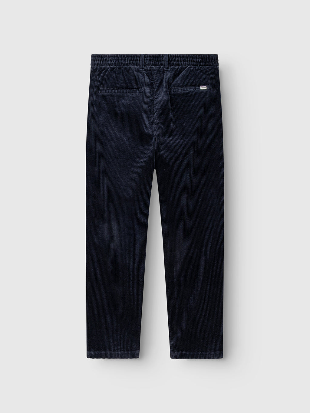 Back view of GABnapoli 19 Ibre Pant - Dark Navy corduroy pants featuring an elasticated waistband, two back pockets, and a tailored silhouette.