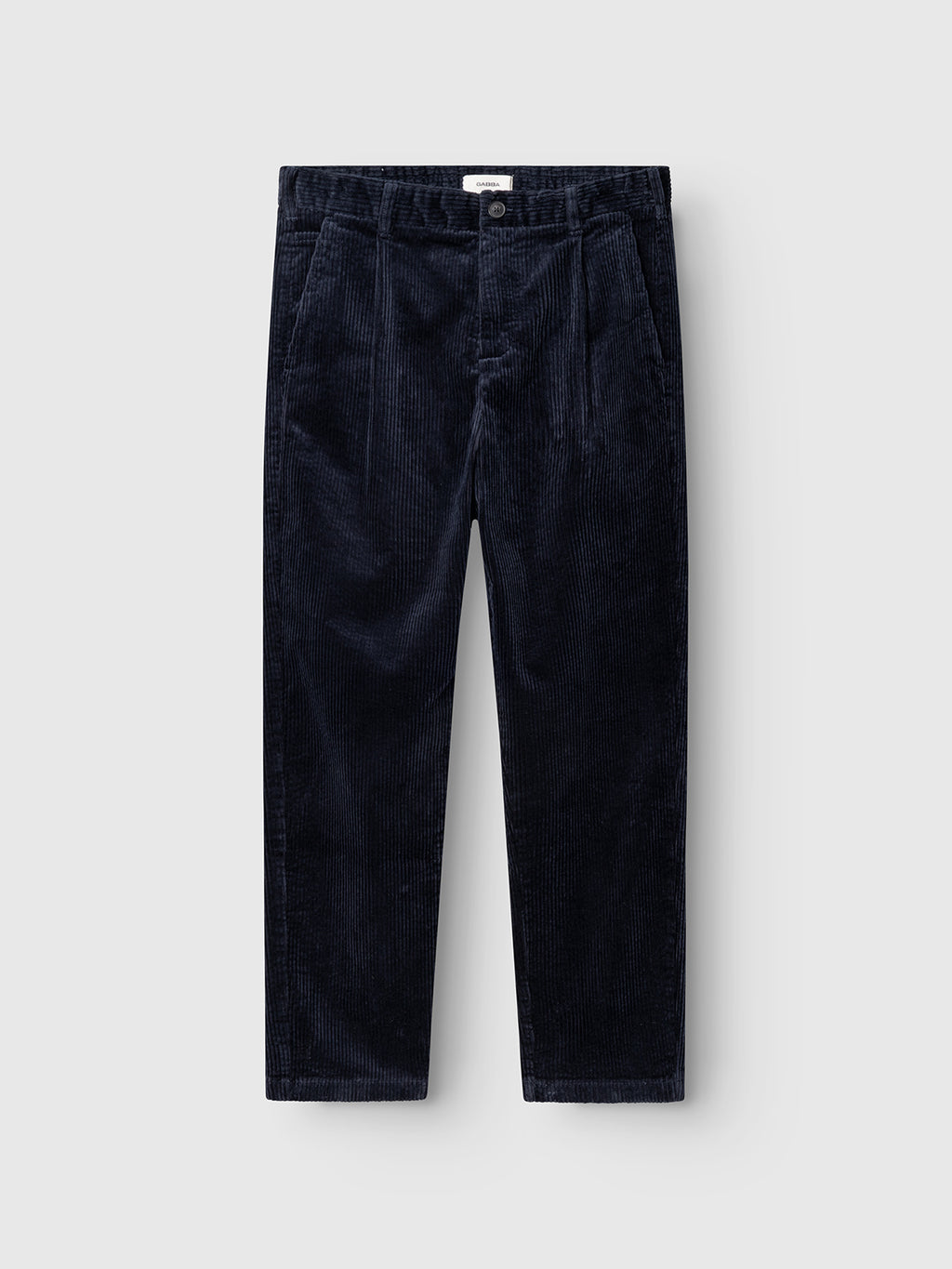 Dark navy GABnapoli 19 Ibre Pant straight fit corduroy trousers featuring a pleated front and a button fly.