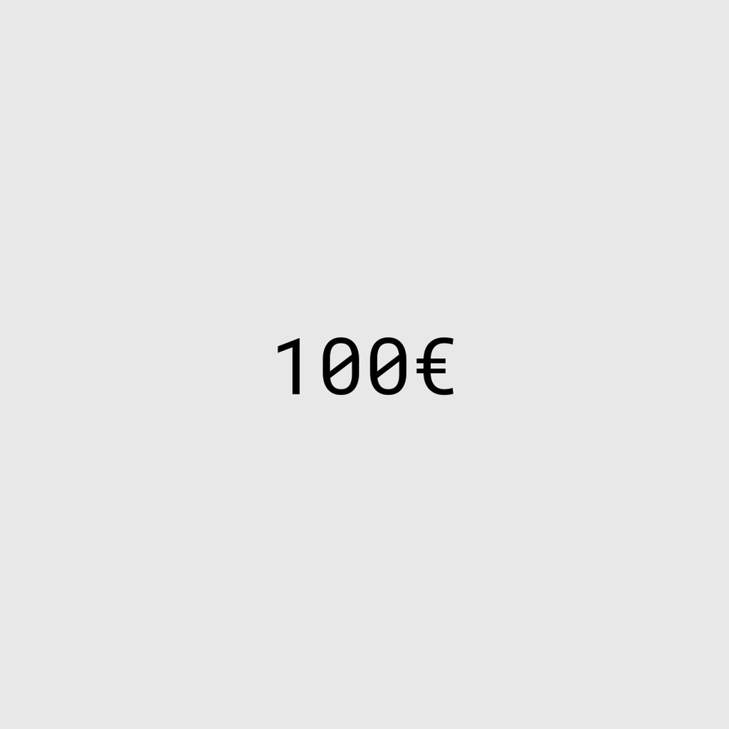 Black text reading “100€” is centered on a plain light gray background, creating a simple and effective design for the Gabba Gift card 100€.